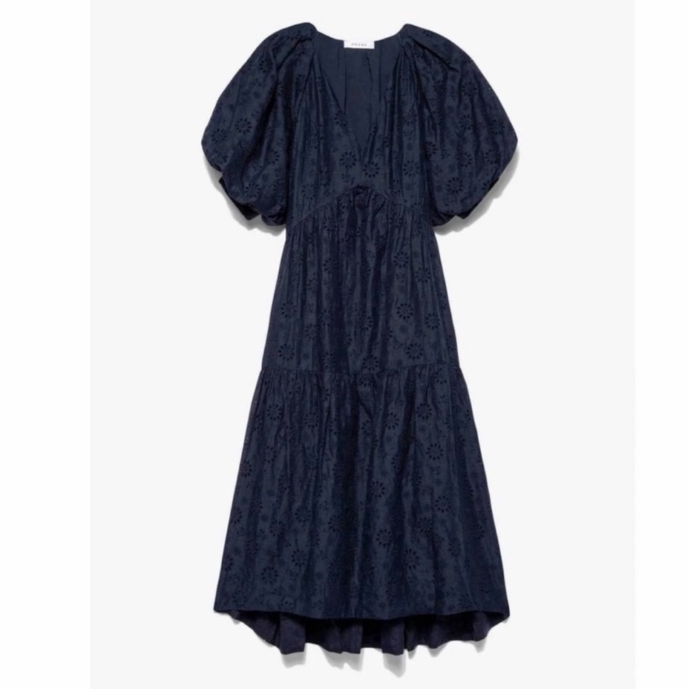 Frame Puff Sleeve Eyelet Midi Dress